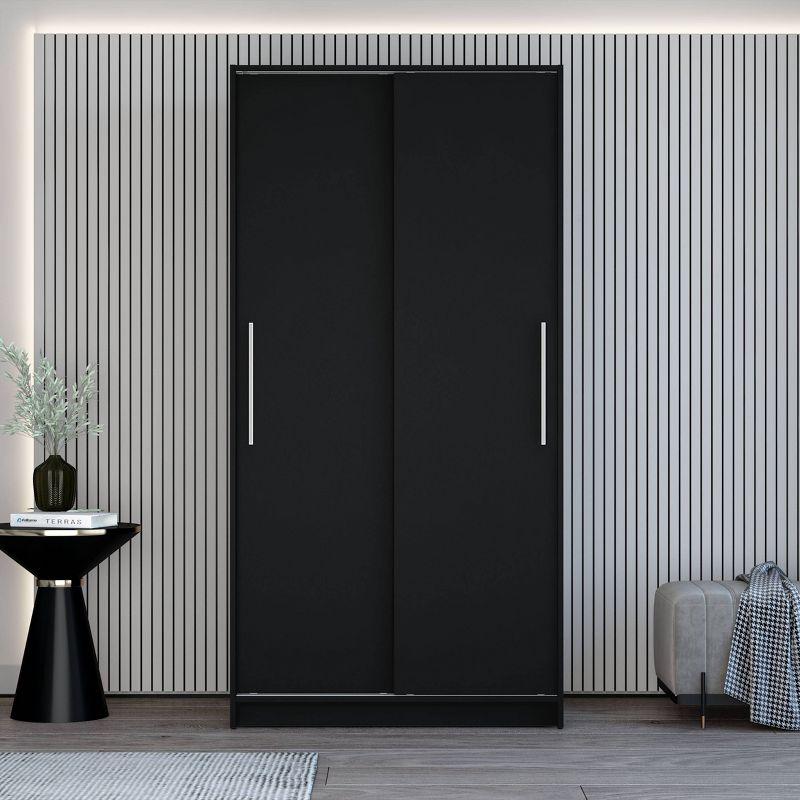 Denmark 2 Sliding Doors Clothing Armoire Black -Polifurniture: Modern Wardrobe Closet with Fixed Shelves