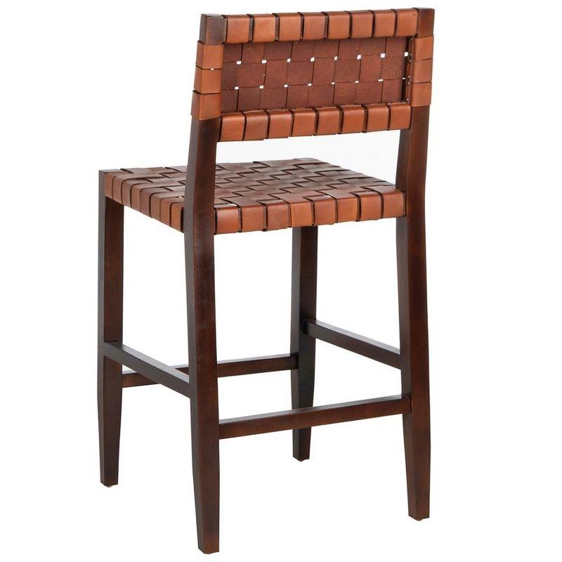 Paxton Woven Leather Counter Stool - Cognac/Walnut Finish - Safavieh