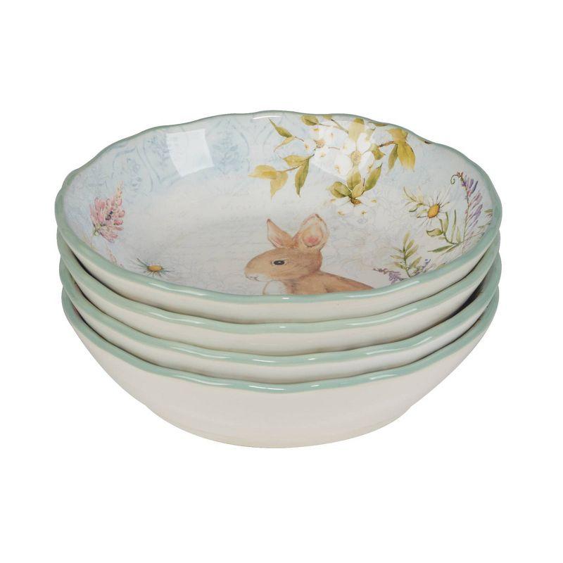 Certified International Easter Meadow Set of 4 Soup Bowls – 22oz Ceramic Bowls with Bunny, Flower & Butterfly Design – Ideal for Soup, Pasta & Salad – Durable, Microwave & Dishwasher Safe for Spring Dining (Set of 4)