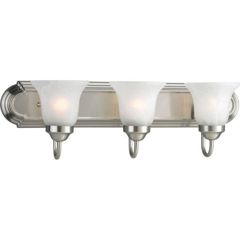 Three-Light Brushed Nickel Alabaster Glass Bath Vanity Light