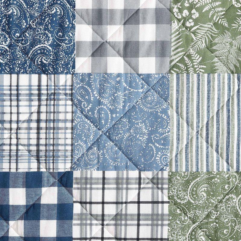 Eddie Bauer Cozy Plaid Patchwork 100% Cotton Quilt Set Blue