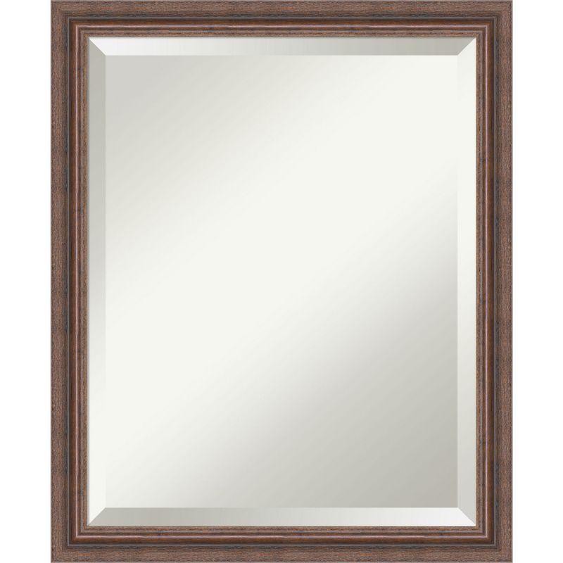Amanti Art Distressed Rustic Brown Beveled Wood Bathroom Wall Mirror 22.5 x 18.5 in.