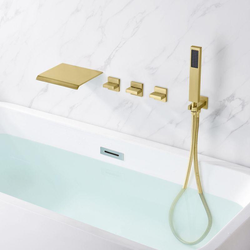 SUMERAIN Wall Mounted Bathtub Faucet with Handheld Shower, Waterfall Tub Faucet Filler, Brushed Gold