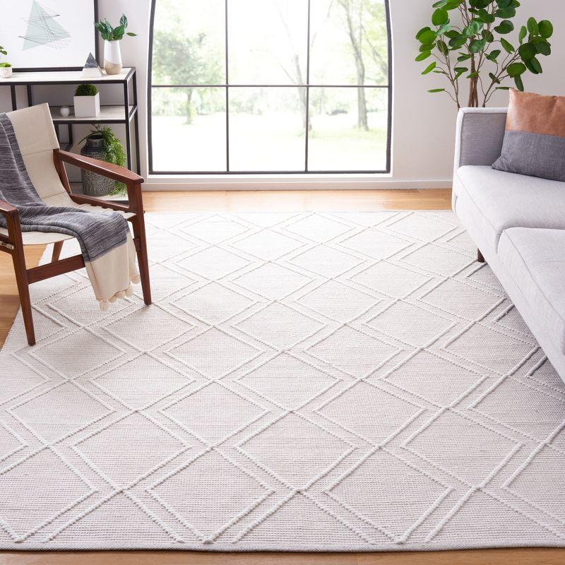 Light Grey and Ivory Square Flatweave Wool Rug