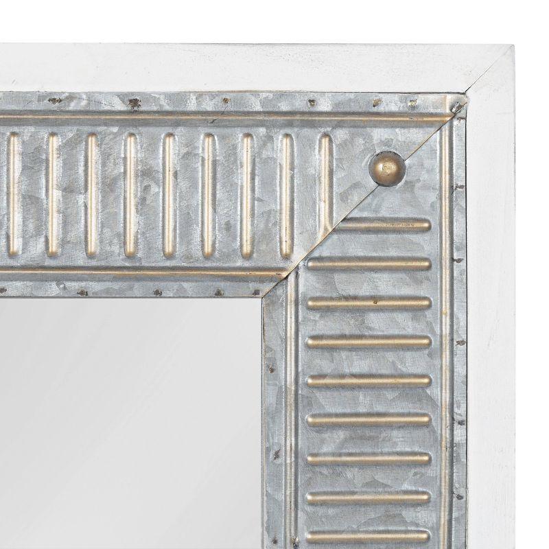 Deely 34.4" Rustic White Wooden Frame Wall Mirror with Galvanized Metal