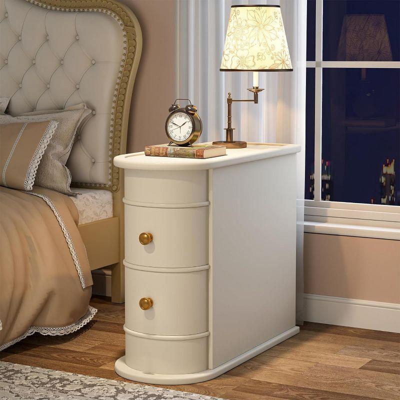 Hommoo Wood Narrow Nightstand with 2 Drawers Off-White