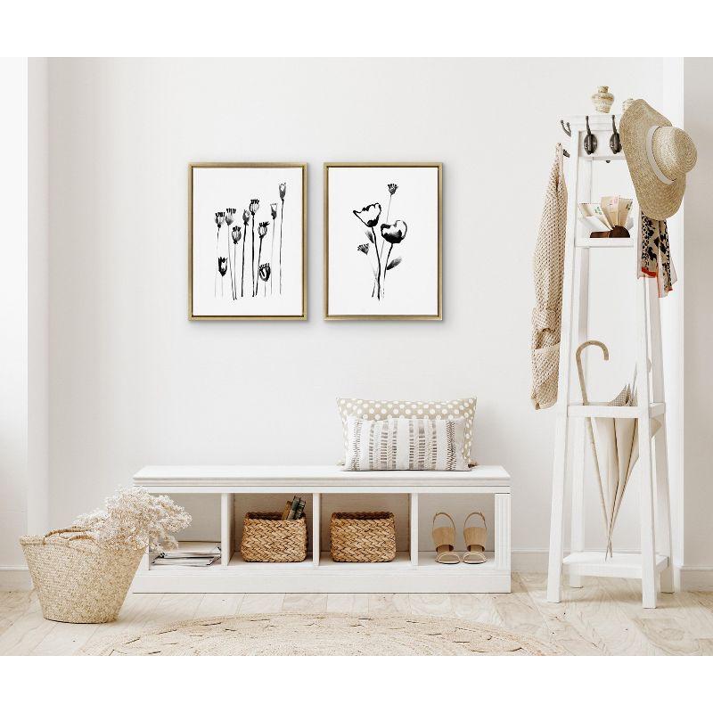 Black and White Wildflowers and Seed Pods Canvas Set with Gold Frame