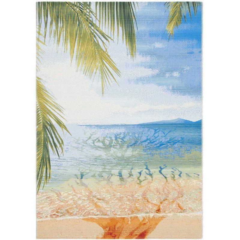 Breezy Island Vibes Easy-Care Outdoor Area Rug, 4' x 6', Blue & Gold