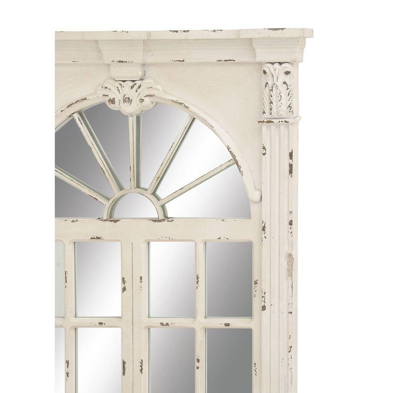 Wood Window Panes Inspired Wall Mirror with Arched Top and Distressing Cream - Olivia & May: Vintage Style, No Assembly Required