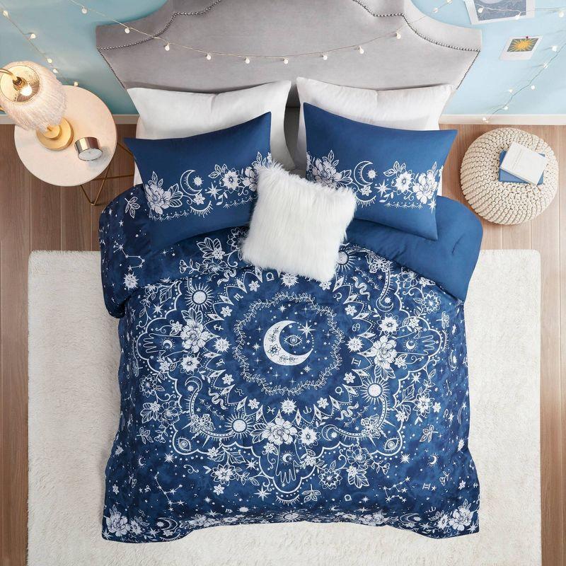 Navy Microfiber Celestial Full Bedspread Set