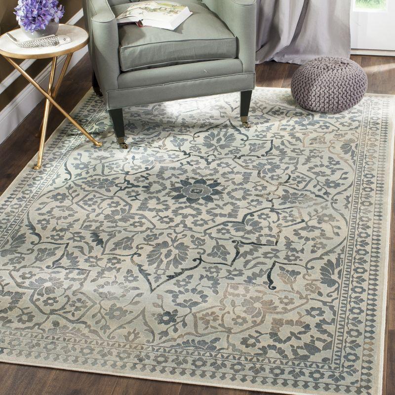 Vintage VTG175 Power Loomed Indoor Skid-Resistant Area Rug - Cream/Light Blue - 4'x5'7" - Safavieh