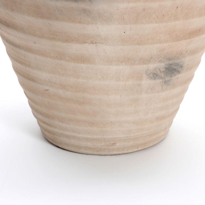 LuxenHome Rustic Brown Ribbed Terracotta 13.2-Inch Tall Urn Vase Beige