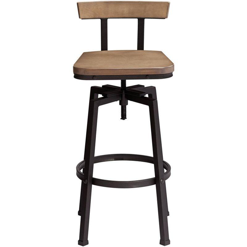 Elm Lane Roark Bronze Swivel Bar Stool Brown 29 1/2" High Industrial Adjustable Light Wood Seat with Low Backrest Footrest for Kitchen Counter Height