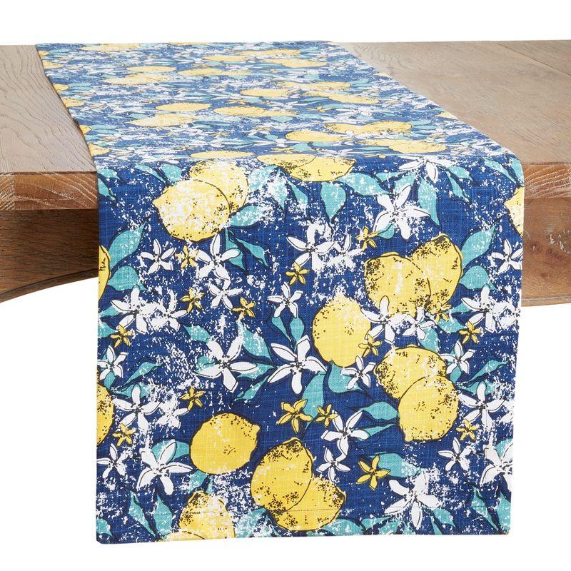 Navy Blue Cotton Lemon Design Table Runner 14 x 72 in