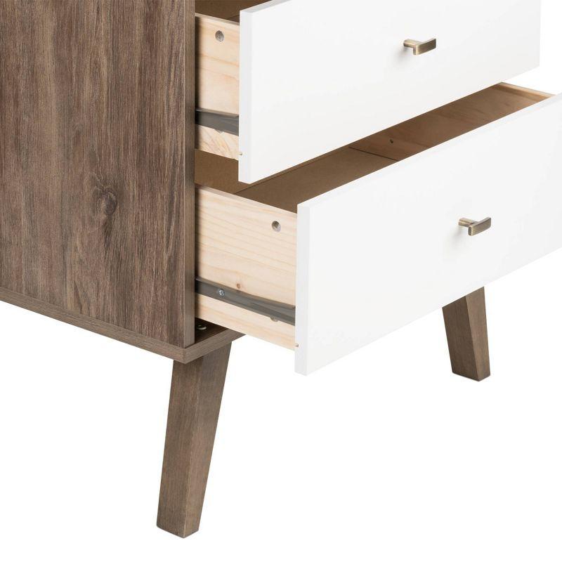 Mid-Century Modern Drifted Gray and White 2-Drawer Nightstand with Shelf