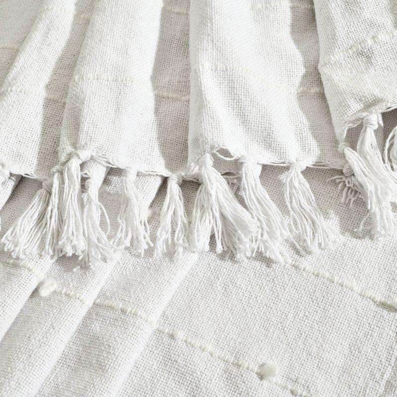 50"x60" Boho Tufted Cotton Woven Tassel Throw Blanket with Fringes White - Lush Décor: Lightweight, Cozy, Machine Washable