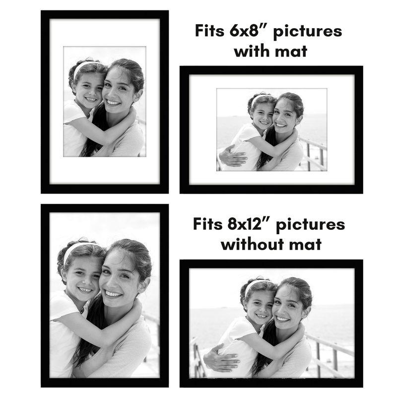 Americanflat 5 Pack of 8x12 Frames with 6x8 Mat - Plexiglass Cover - Black