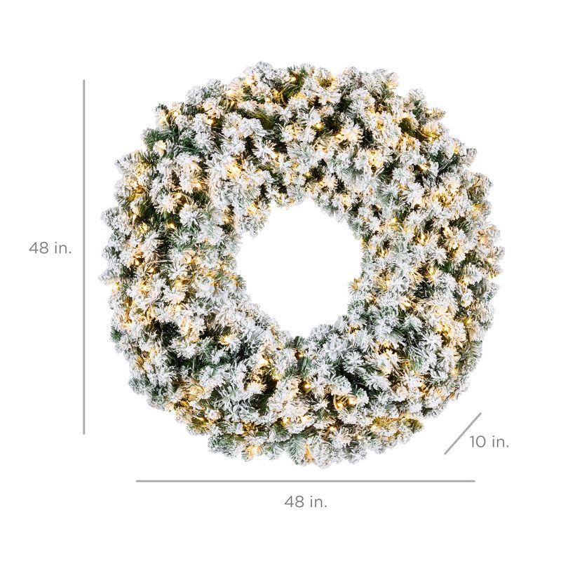 Best Choice Products 48in Artificial Pre-Lit Flocked Fir Christmas Wreath Decoration w/ 200 2-in-1 LED Lights, 714 Tips