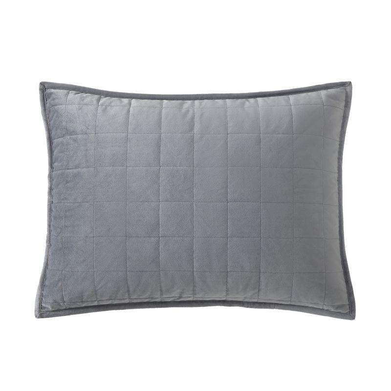 Gray Velvet King Reversible Quilt Set with Shams