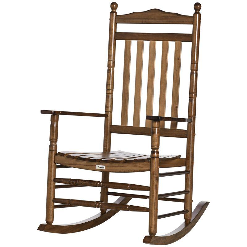 Outsunny Traditional Wooden High-Back Rocking Chair for Porch, Indoor/Outdoor