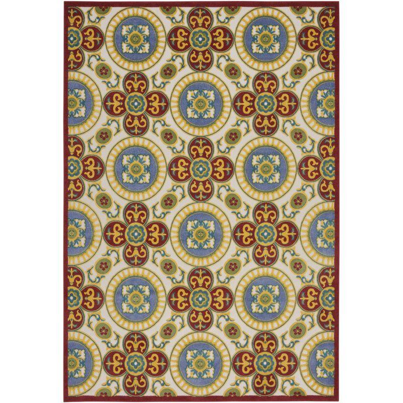 Elegant Retreat Red and Multi Spanish Tile 7'10" x 10'6" Outdoor Rug