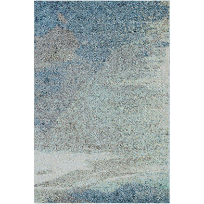 Aqua Blue Ethereal Landscape Low Pile 2'x3' Polyester Rug