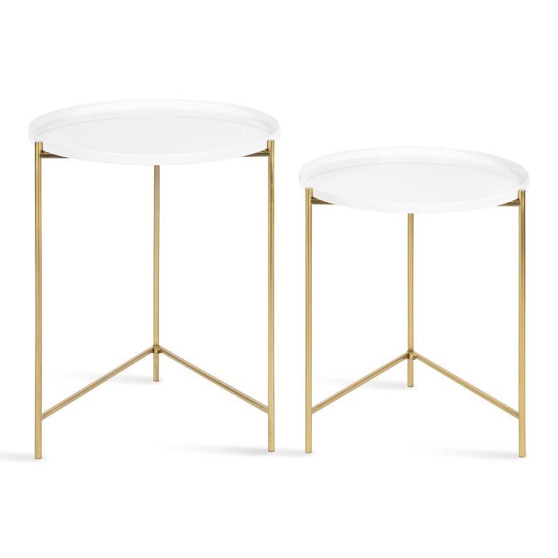 Kate and Laurel Ulani Round Metal Nesting Table, 2 Piece, White and Gold