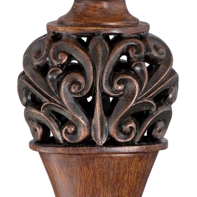 Regency Hill Exeter Traditional Table Lamps 30" Tall Set of 2 Bronze Wood Carved Leaf Cream Rectangular Bell Shade for Bedroom Living Room Bedside