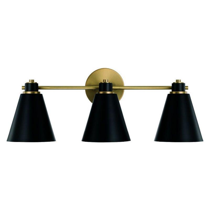 Bradley 3-Light Aged Brass and Black Metal Vanity Fixture