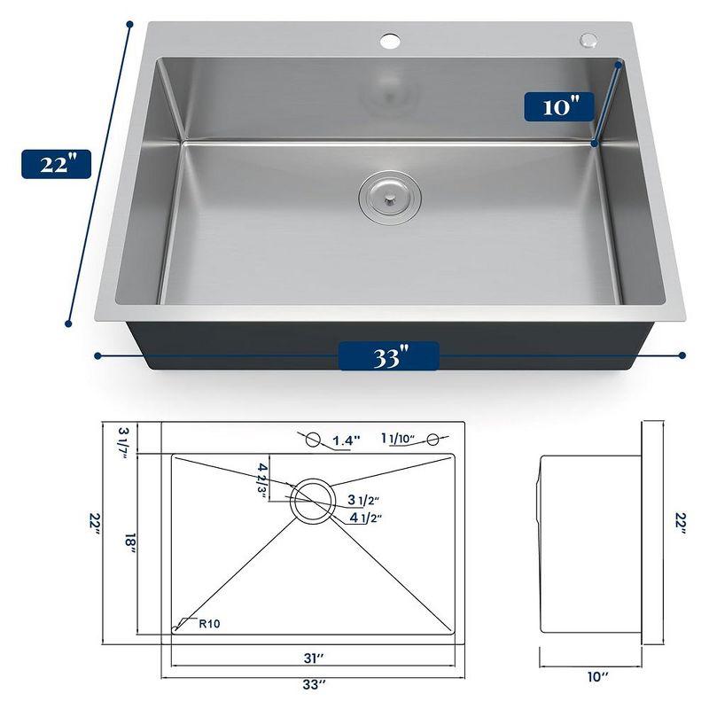 Brushed Stainless Steel Undermount Single Bowl Kitchen Sink