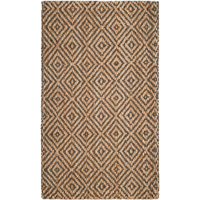 Natural Grey Handwoven Geometric Jute Area Rug 3x5