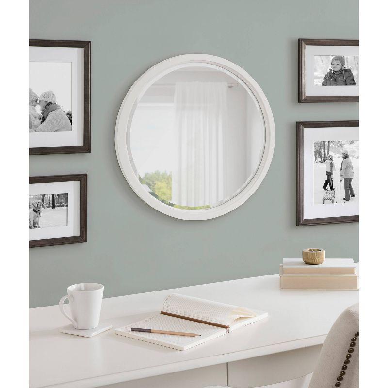 Hogan Distressed White Solid Wood Round Bathroom Vanity Mirror