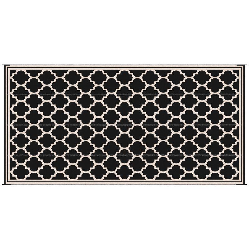 Outsunny RV Mat, Outdoor Patio Rug / Large Camping Carpet, 9' x 18', Waterproof Plastic Straw, Reversible, Black & Beige