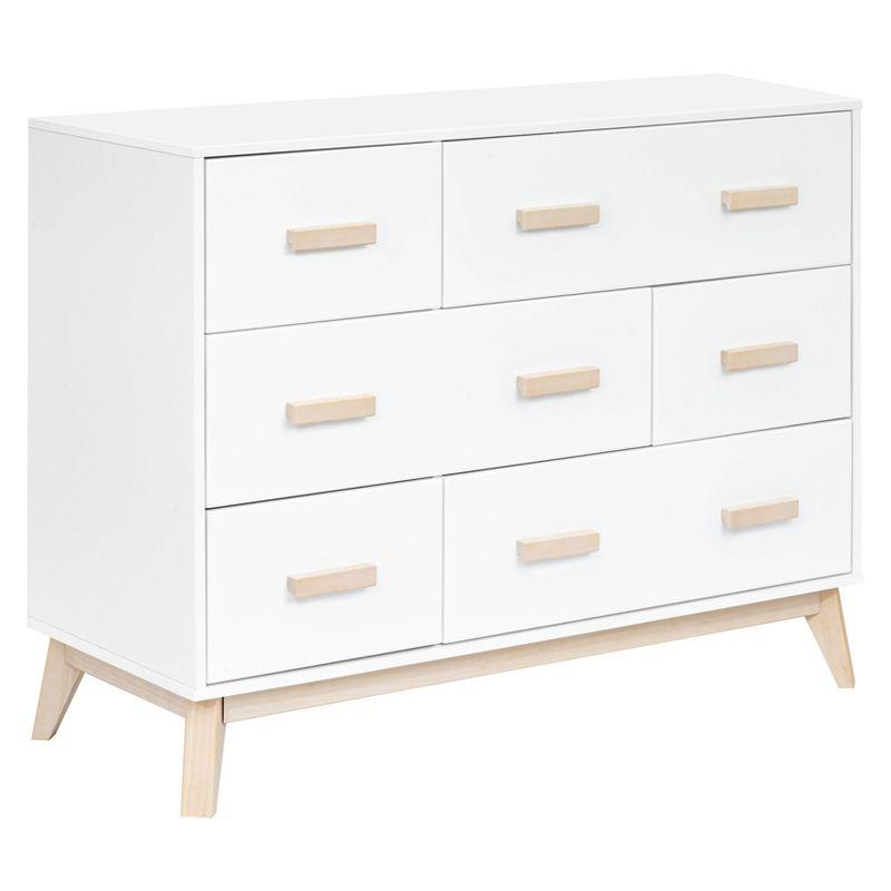 White and Washed Natural Mid-Century 6-Drawer Dresser