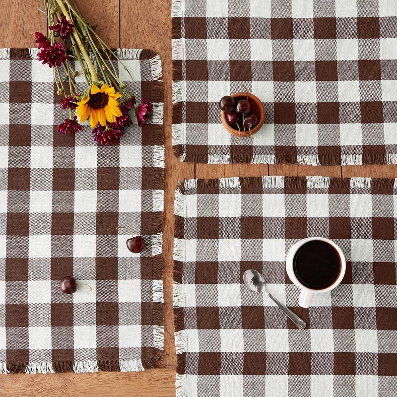 Design Imports Bark Brown Heavyweight Check Fringed Placemat Set/6