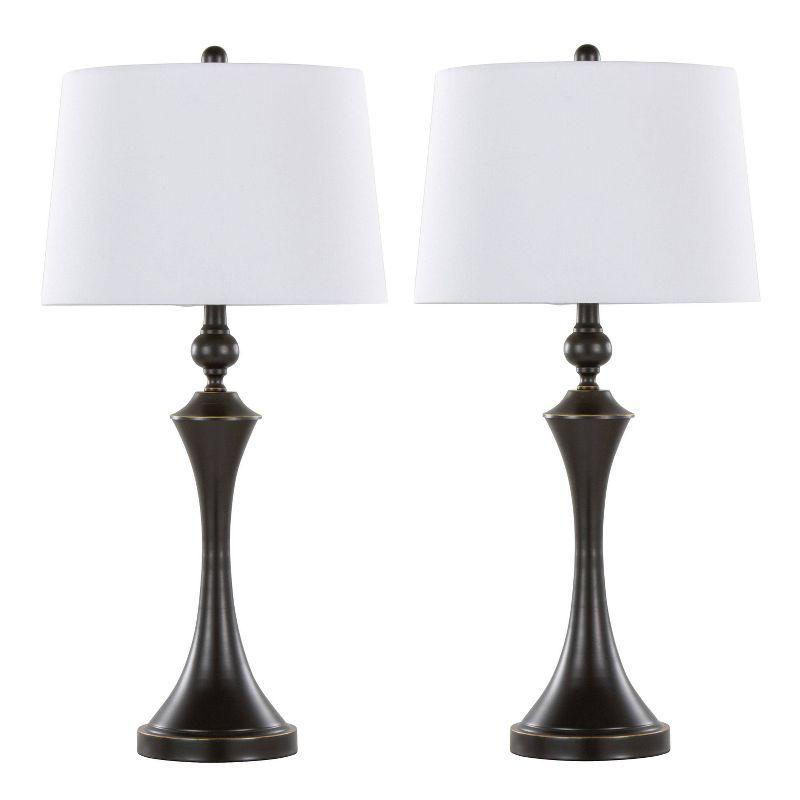 Set of 2 Oil-Rubbed Bronze Table Lamps with Off-White Linen Shades and USB Ports