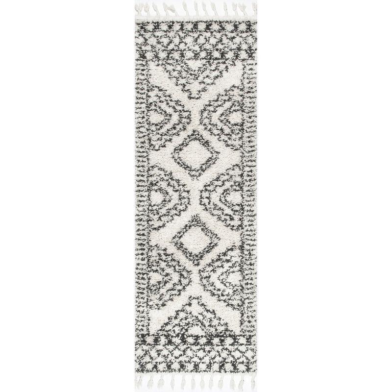 Nuloom Vasiliki Geometric 2x8 Runner Shag Indoor Area Rug for Living Room Bedroom Dining Room Nursery Entryway Hallway, Off White/Charcoal