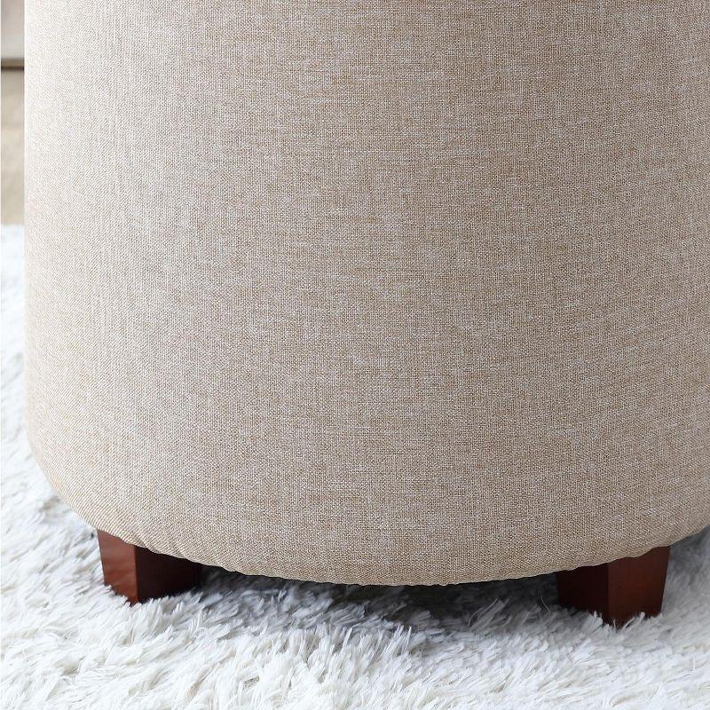 Ornavo Home Lawrence Round Storage Ottoman with Table Top Lid - Linen Beige