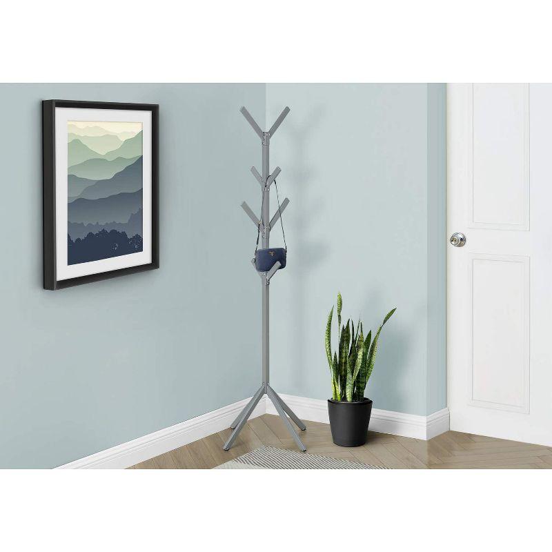 Monarch Specialties Coat Rack Hall Tree Free Standing 8 Hooks Entryway 70InchH Bedroom Metal Grey Contemporary Modern