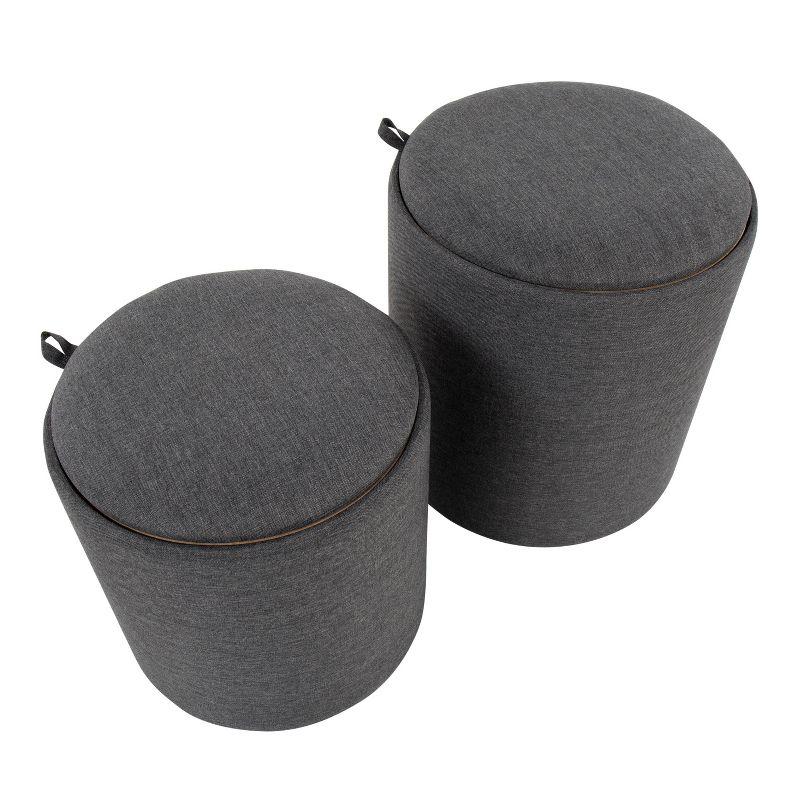 Tray Polyester/Wood Ottoman Set Charcoal/Natural - LumiSource: Includes 2, Space-Saving Design, No Assembly Required