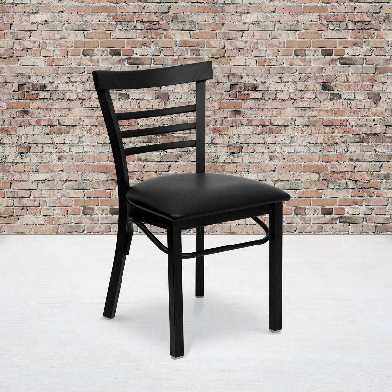 Black Metal Ladder Back Restaurant Dining Chairs with Wood Seat, Set of 2