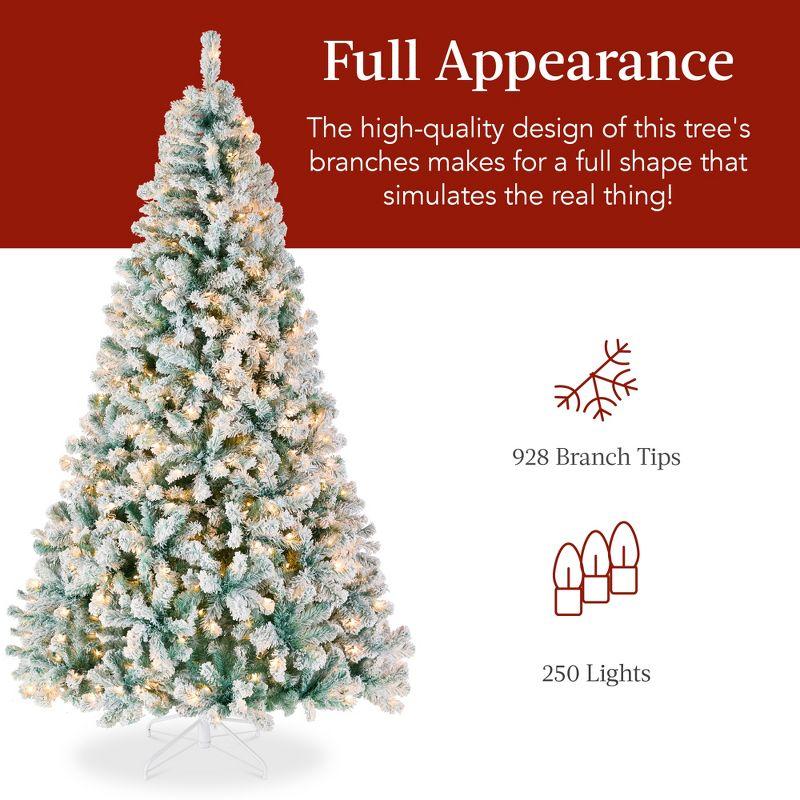 Best Choice Products 6ft Pre-Lit Sage Green Christmas Pine Tree w/ Flocked Branches, 250 Warm-White Lights