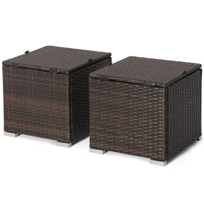Latitude Run® 2-Pieces Patio Ottoman Set Outdoor Wicker Stool With Storage