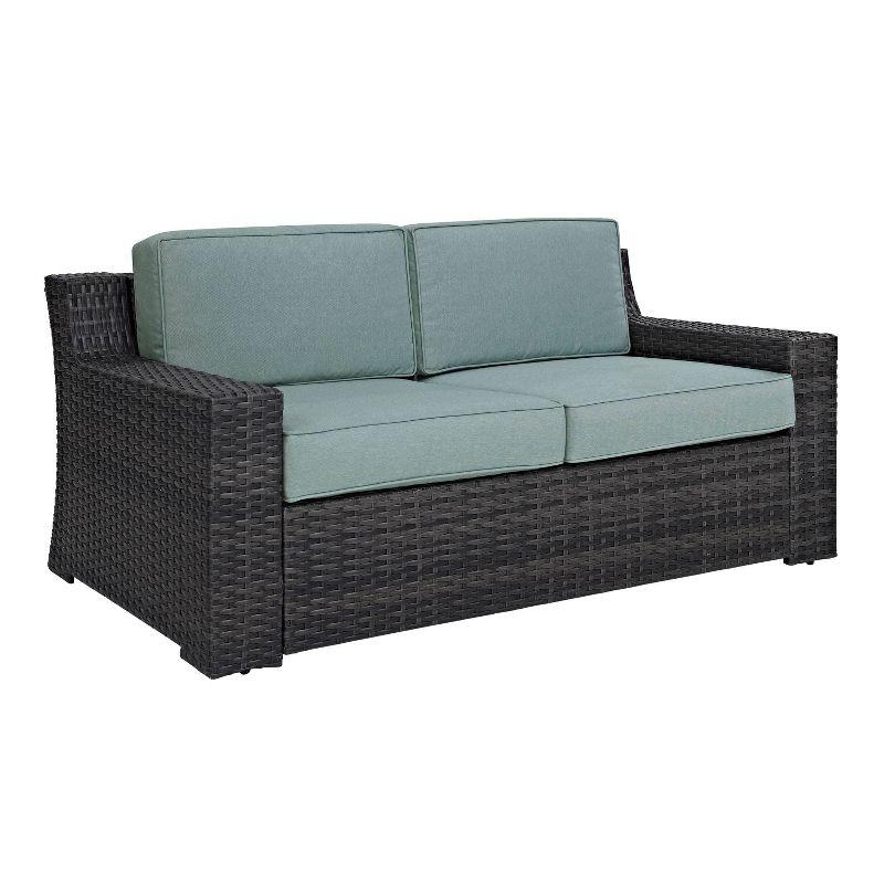 Beaufort Outdoor Wicker Loveseat - Mist - Crosley: Powder-Coated Steel Frame, UV-Resistant, with Foam Cushions