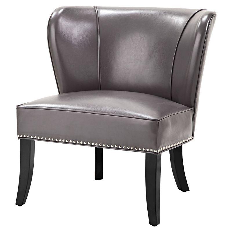 Elegant Gray Faux Leather Armless Accent Chair with Silver Nailhead Trim