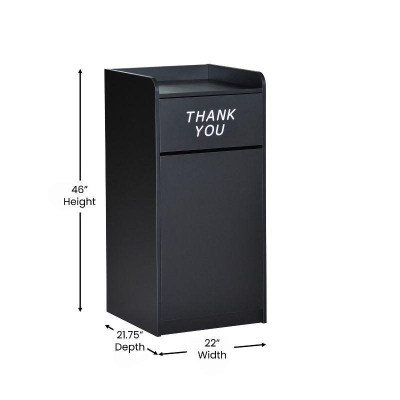 Black Wood Tray Top Trash Receptacle with Thank You Text