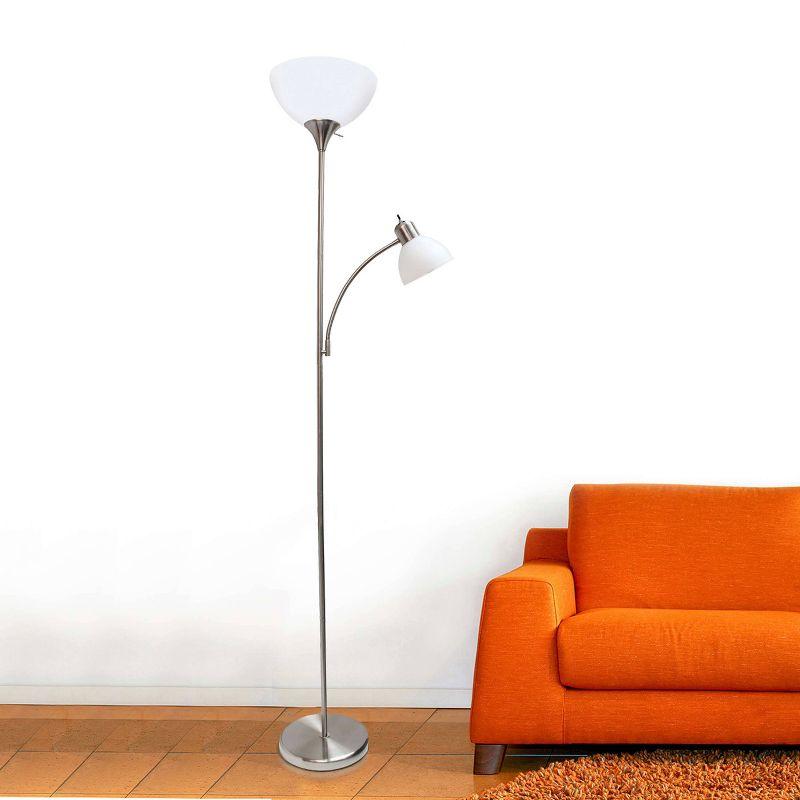 Elegant Brushed Nickel Floor Lamp with Adjustable Reading Light, White Shade