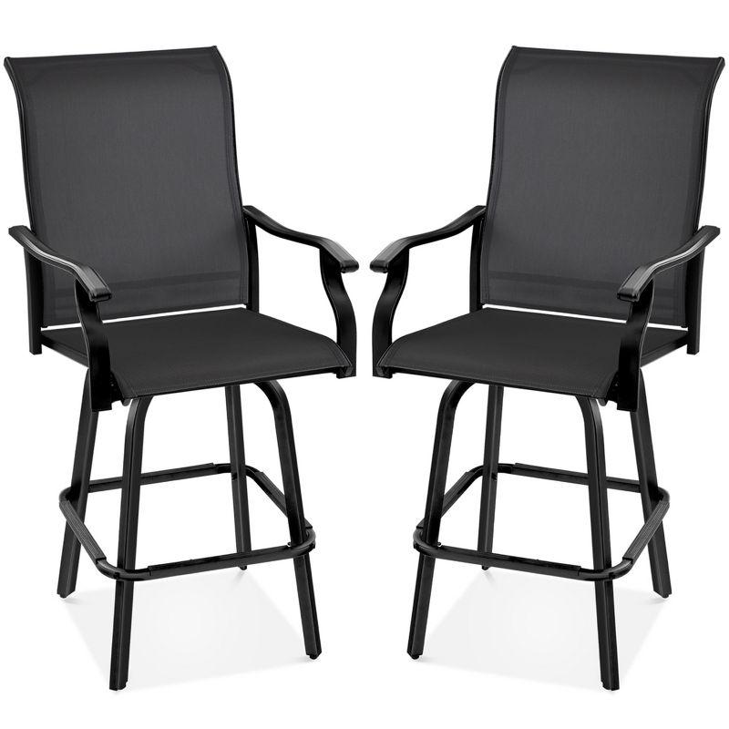 Best Choice Products Set of 2 Outdoor Swivel Bar Stools, Patio Barstool Chairs w/ 360 Rotation, All-Weather Mesh - Black