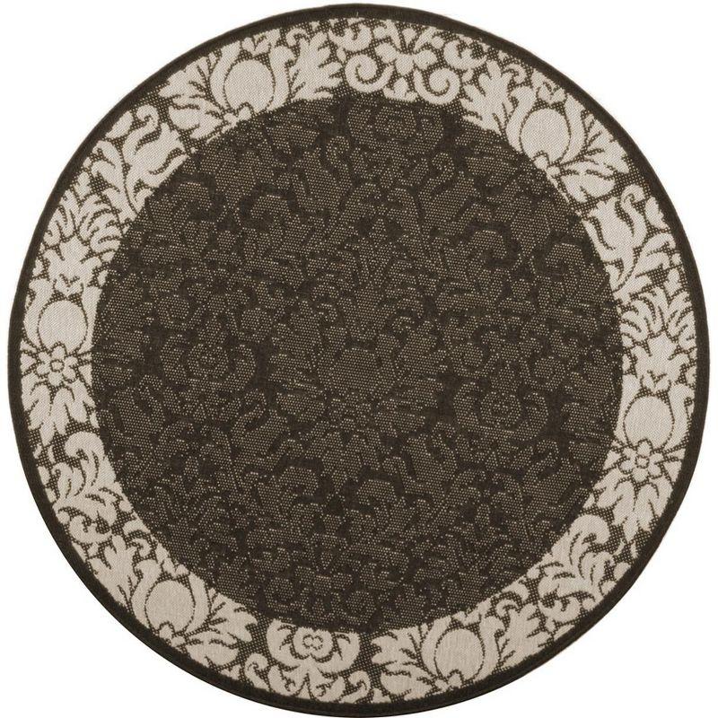 Round Black and Sand Damask Outdoor Rug