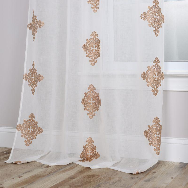 Damask Semi-Sheer 2-Piece Curtain Panel Set with Stainless Grommet Header, 52" x 63", Gold - Blue Nile Mills